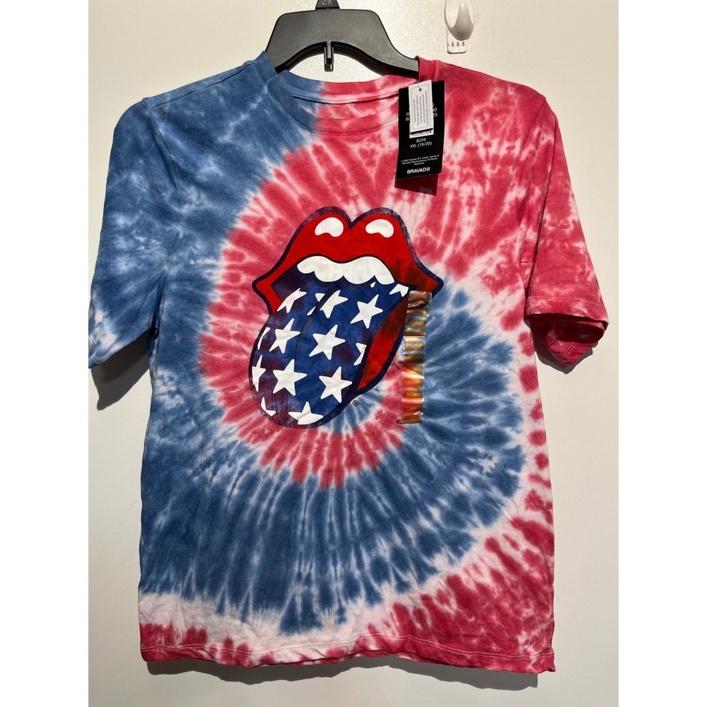 Rolling Stones Boys XXL 18/20 Tie Dye American Flag Tongue Graphic T-Shirt NEW